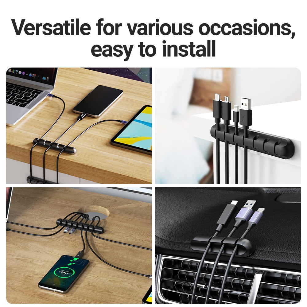 🔌 Adhesive Cable Clips | Cord Organizer for Desk & Nightstand