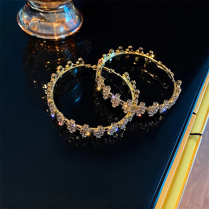 Golden Hoop Crystal Earrings ✨👑
