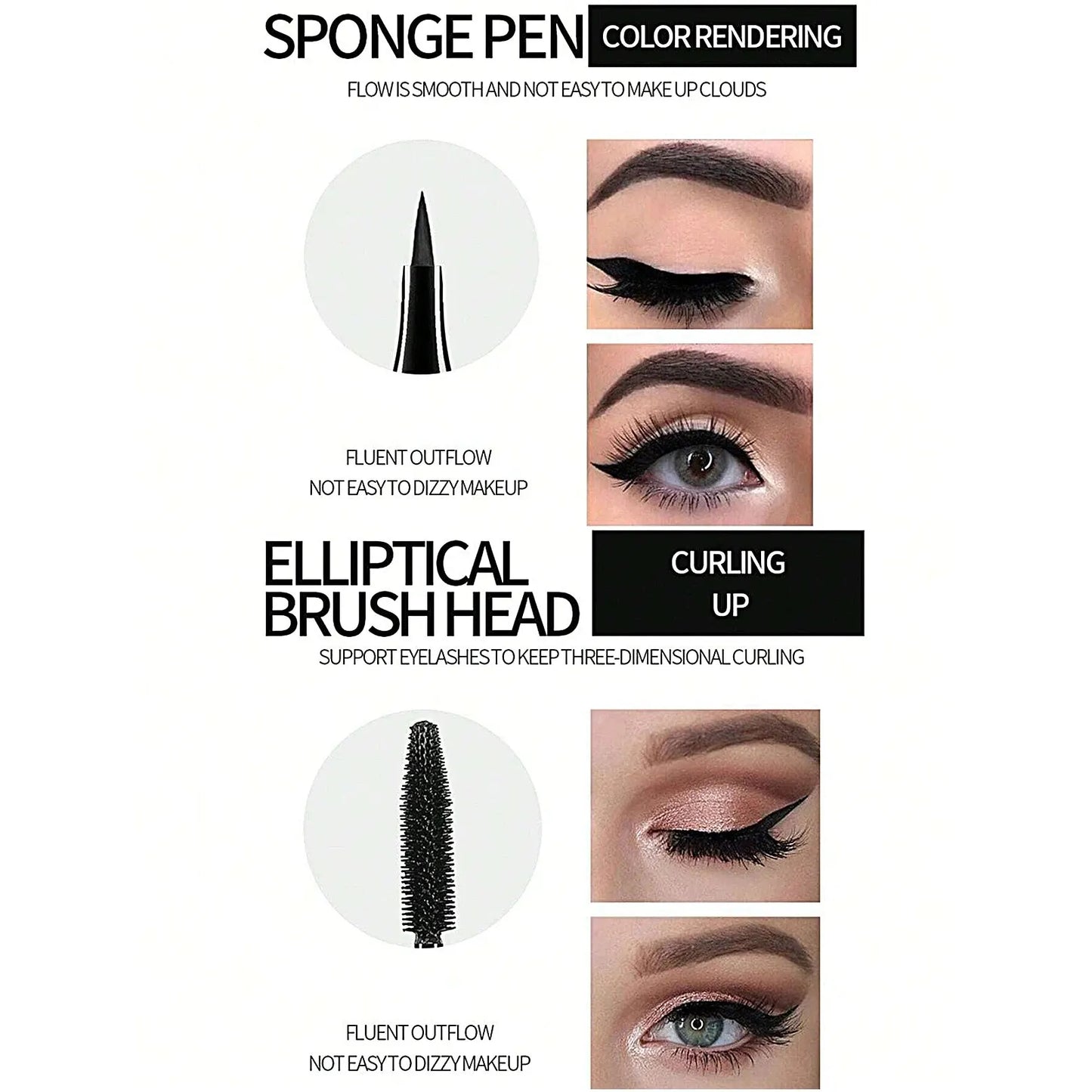 ✨ YANQINA 4D Waterproof Eyeliner & Mascara Set 💄 Curling Mascara + Eyebrow Pencil