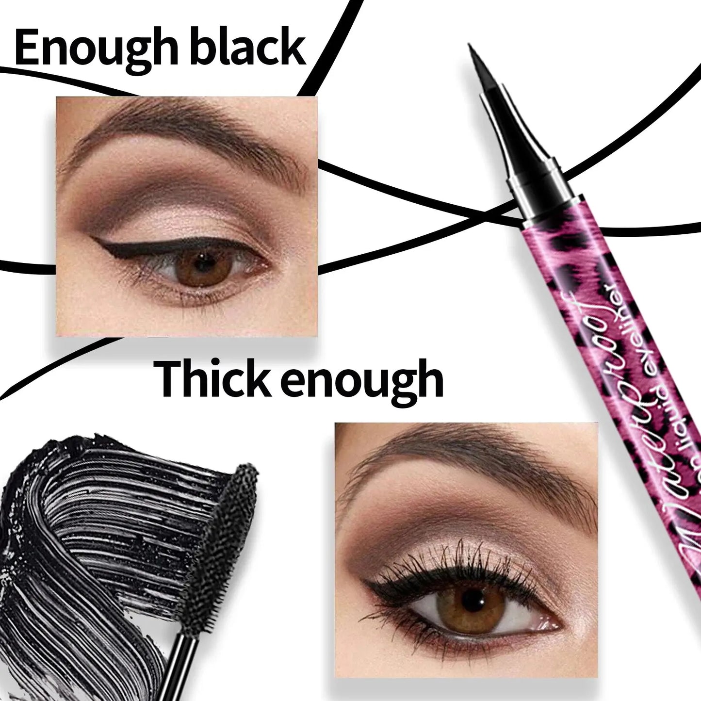✨ YANQINA 4D Waterproof Eyeliner & Mascara Set 💄 Curling Mascara + Eyebrow Pencil