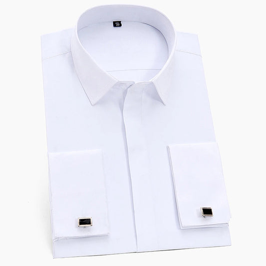 🧥 Men's Classic White French Cuff Dress Shirt – Formal Business Standard Fit 👔