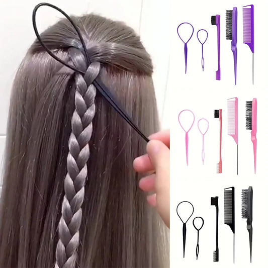 5pcs/set Hair Brush and Braid Set Tear Comb Brush Edge Brush Pointed Tail Comb Hair Braiding Styling Tool Hair Dyeing Comb Set