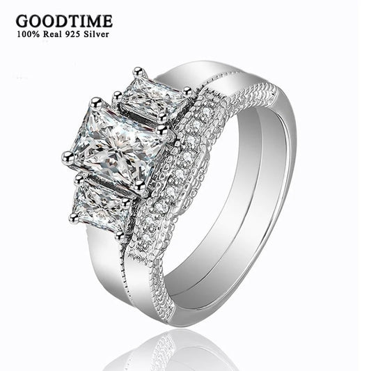 👑 Fashion 925 Sterling Silver Princess Zircon Ring Set for Women 💍✨