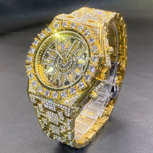 🕰️ Luxury Gold Men's Watch 💎 | Waterproof 💧 | Full Diamond Iced Out ✨ | Stainless Steel Bracelet 🔗 | Trendy Gift 🎁
