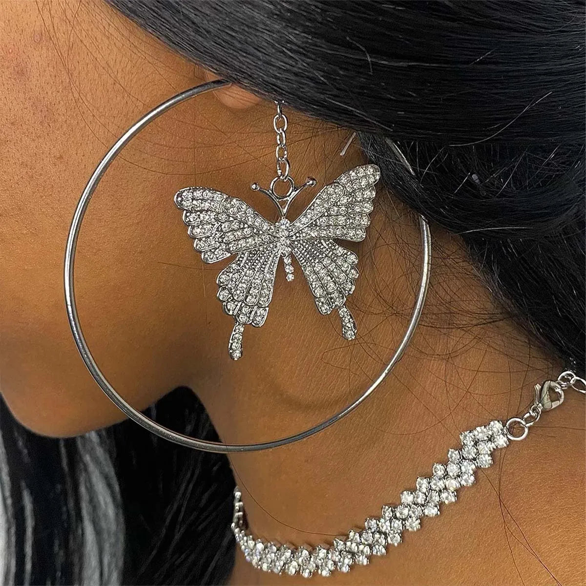 🦋 Sparkly Butterfly Hoop Dangle Earrings ✨💎