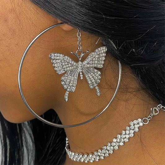 🦋 Sparkly Butterfly Hoop Dangle Earrings ✨💎