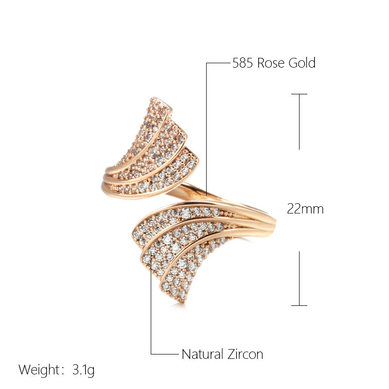 🌟 JULYDREAM Luxury Fan-Shaped Zircon Open Ring – 585 Gold Color 💛✨