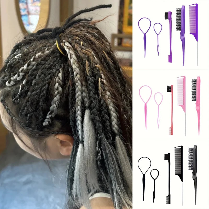 5pcs/set Hair Brush and Braid Set Tear Comb Brush Edge Brush Pointed Tail Comb Hair Braiding Styling Tool Hair Dyeing Comb Set
