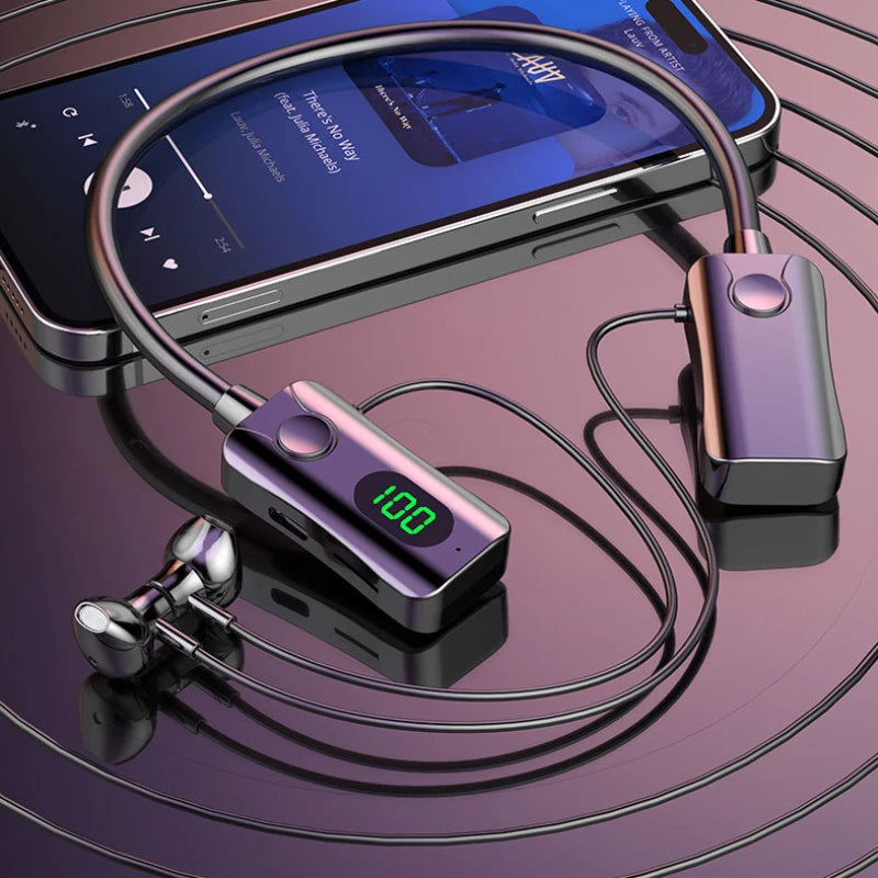 LED Magnetic Bluetooth 5.4 Earphones HiFi Sound Earbuds Wireless Headphones Sports Waterproof Neck-hanging Headsets Super Power