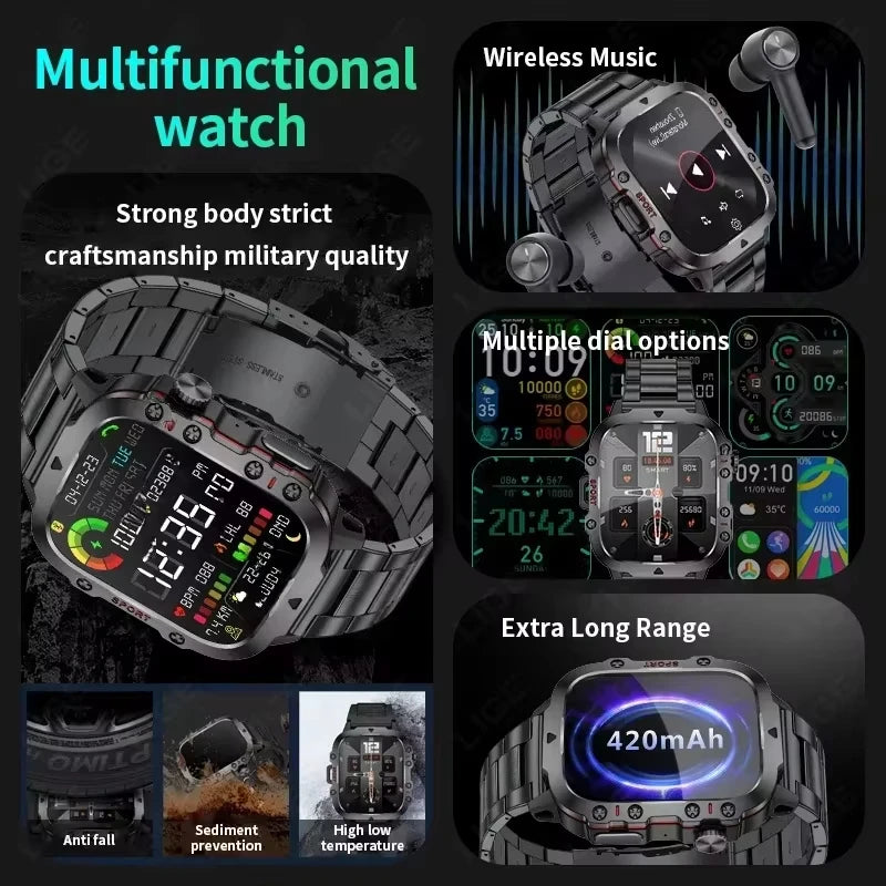 XIAOMI Military XIAOMI Military Smart Watch ⌚️ Watch Men IP68 5ATM Outdoor Sports Fitness Tracker Health Monitor 1.81 Inch BT Call Smartwatch New