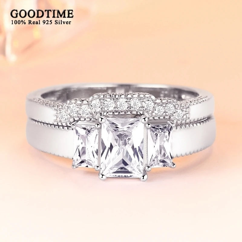 👑 Fashion 925 Sterling Silver Princess Zircon Ring Set for Women 💍✨