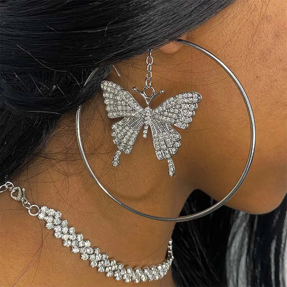 🦋 Sparkly Butterfly Hoop Dangle Earrings ✨💎