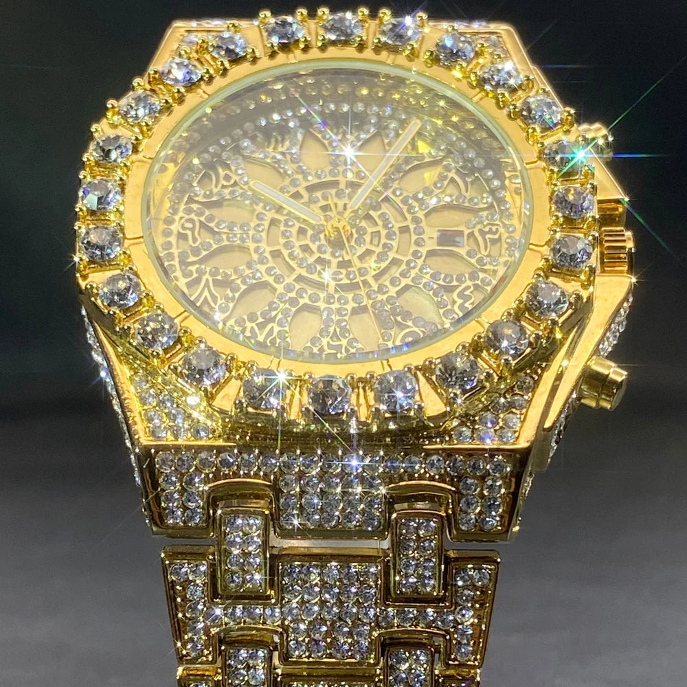 🕰️ Luxury Gold Men's Watch 💎 | Waterproof 💧 | Full Diamond Iced Out ✨ | Stainless Steel Bracelet 🔗 | Trendy Gift 🎁
