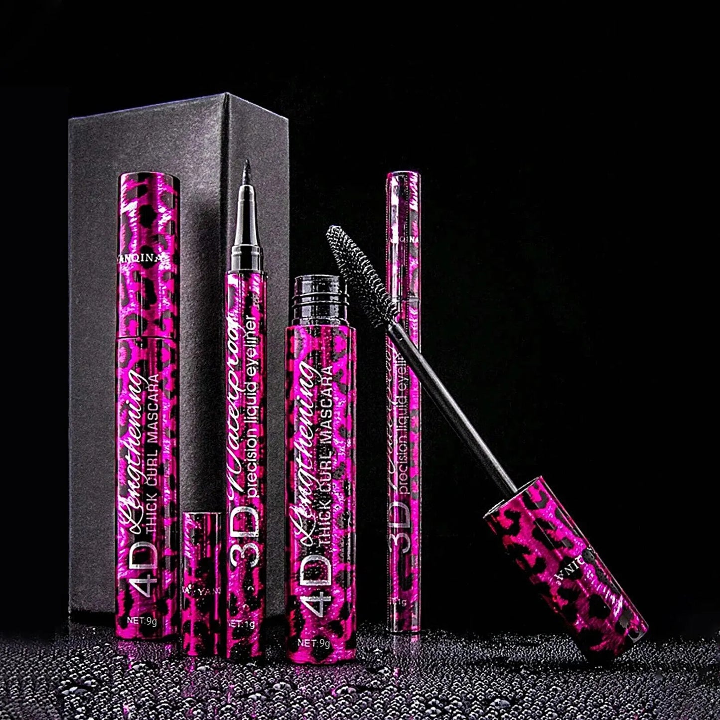 ✨ YANQINA 4D Waterproof Eyeliner & Mascara Set 💄 Curling Mascara + Eyebrow Pencil