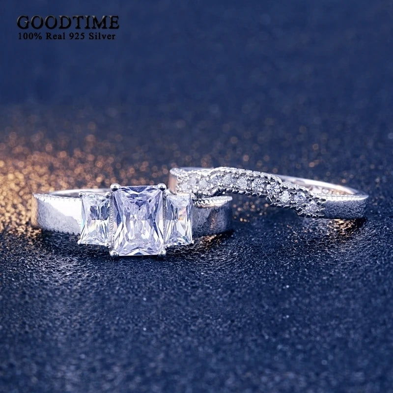 👑 Fashion 925 Sterling Silver Princess Zircon Ring Set for Women 💍✨