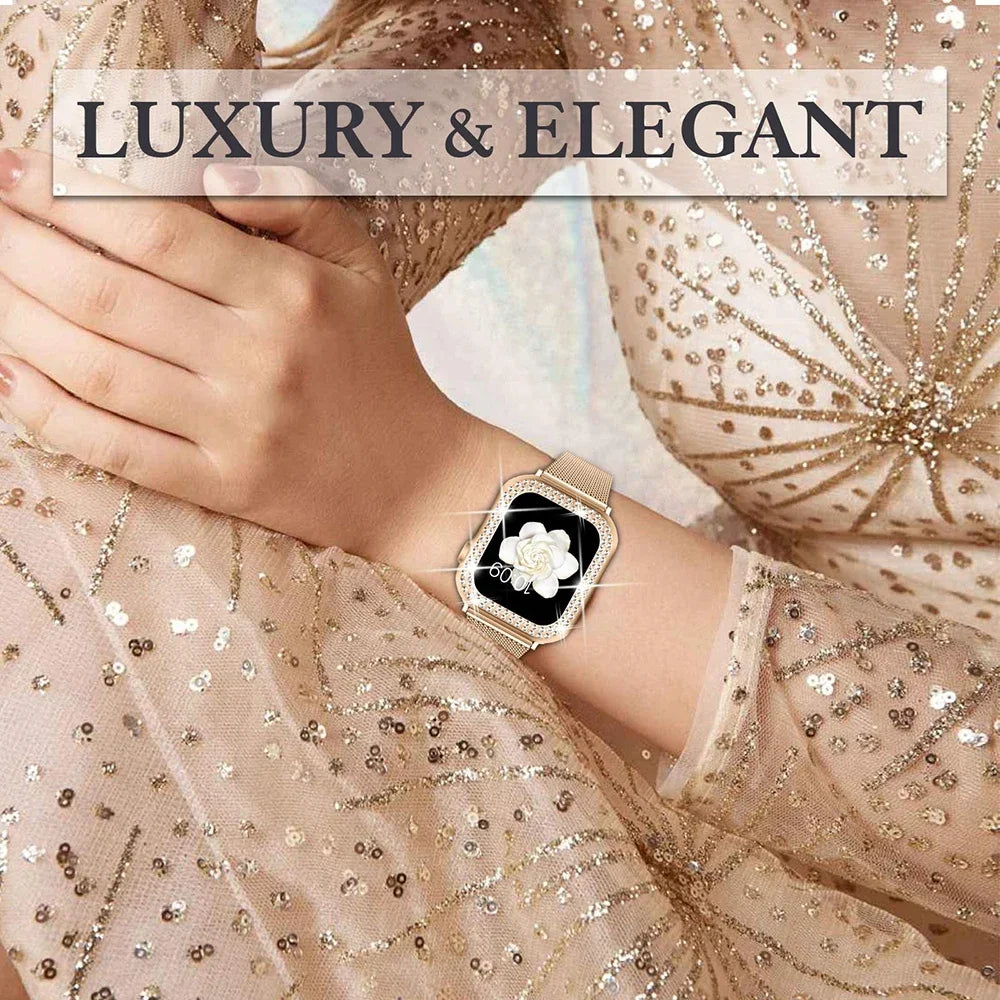 Diamond 💎✨ Diamond Case + Metal Strap for Apple Watch – Luxury Combo!Case+Metal Strap For iWatch Band Ultra 2 Stainless Steel Bracelet For Apple Watch 9 8 7 45mm 44mm 40mm 41mm Series 6 5 4