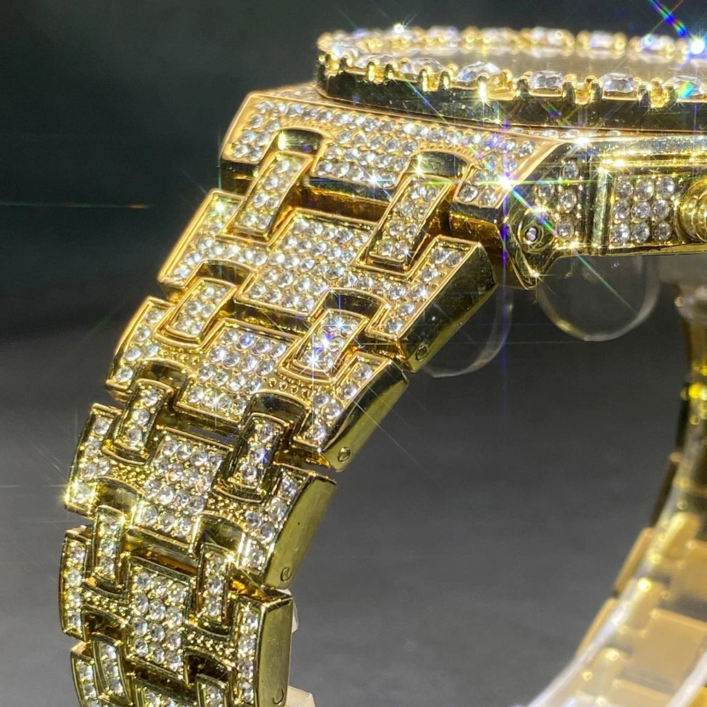 🕰️ Luxury Gold Men's Watch 💎 | Waterproof 💧 | Full Diamond Iced Out ✨ | Stainless Steel Bracelet 🔗 | Trendy Gift 🎁