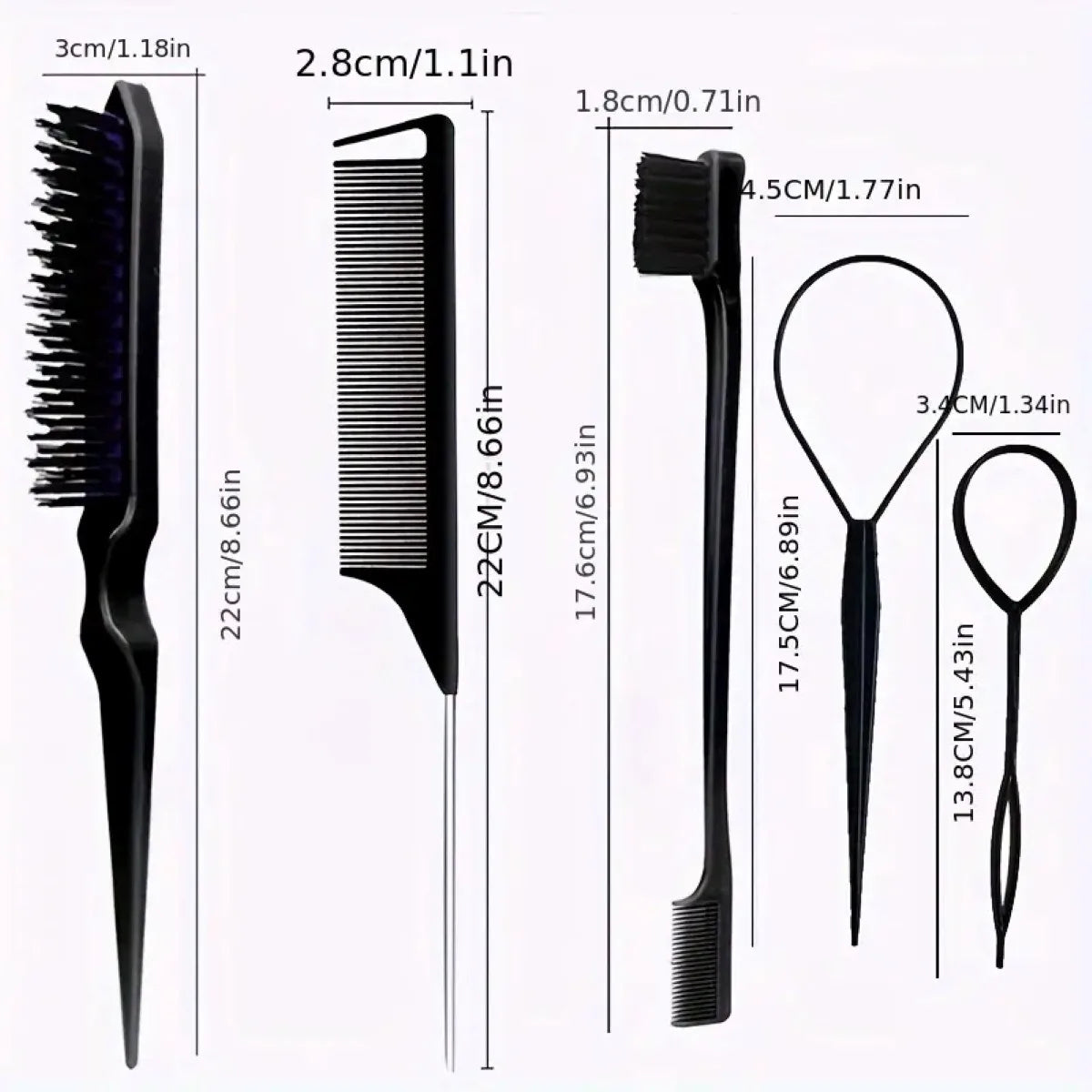 5pcs/set Hair Brush and Braid Set Tear Comb Brush Edge Brush Pointed Tail Comb Hair Braiding Styling Tool Hair Dyeing Comb Set