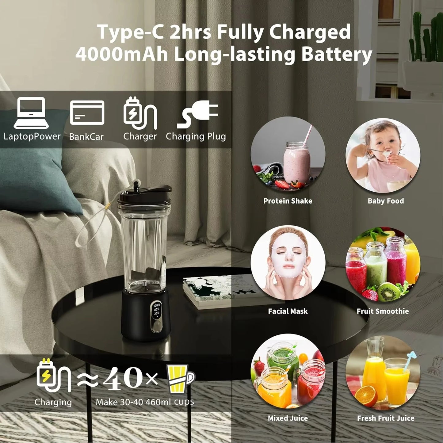 2025 New Portable Multifunctional High-Power Juicer Strong Motor Fast Crush 4000mAh Battery Indoor Outdoor Dual-use Juice Cup