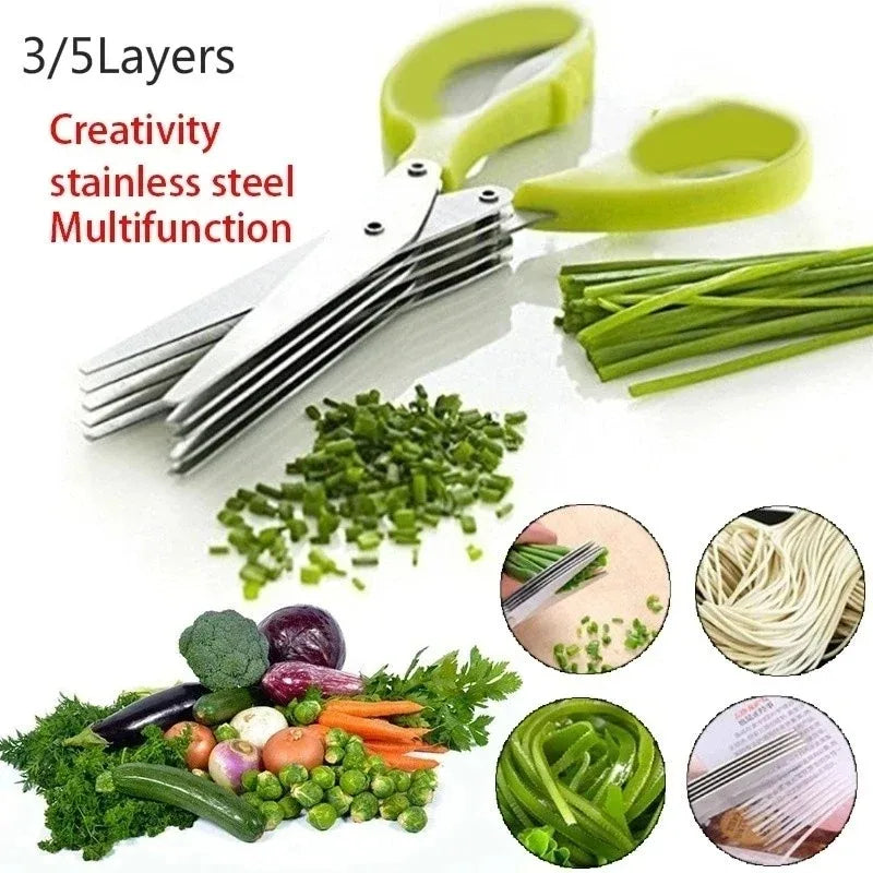 Multifunctional Scissors Stainless Steel 3/5 Layer Kitchen Scissors Scallion Cutter Pepper Herb Laver Spices Onion Cooking Tool