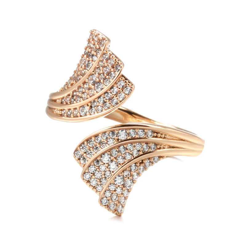 🌟 JULYDREAM Luxury Fan-Shaped Zircon Open Ring – 585 Gold Color 💛✨